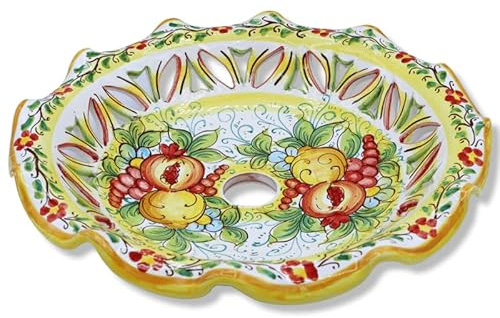 SICILIA BEDDA CAPACI Piatto Lampadario in Ceramica Caltagirone, Smerlato e Traforato, con Varie opzioni Misura (1Unità) Decoro Frutta Mista - Ø 30 cm
