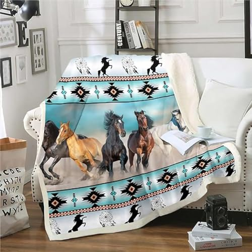 ZZTBQ Pferd Drucken Kuscheldecke für Kinder Pferd Warm Sherpa Decke Dicke Sofa Flanell Fleecedecke 100x150cm 3D-Druck Tiere Pferd Motiv Überwurfdecke für Bett Ultra Weich Flauschige Wohndecke