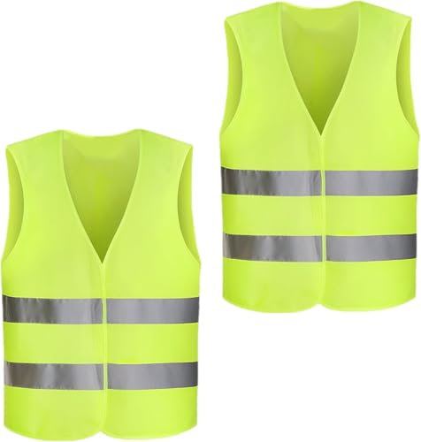 Ruikcoll Pack de 2 Gilets Haute visibilité Taille Universelle, Voiture, Gilet de sécurité 360°, Gilet réfléchissant, Lavable, pour Cyclistes, policiers, Travailleurs, conducteurs
