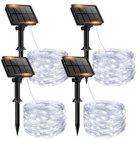btfarm 4 Pack Solar String Lights Outdoor Garden, 6M/20FT Fairy Lights Solar Powered 8 Modes Copper Wire Solar Lights for Decorating Garden, Yard, Tree, Christmas, Cool White