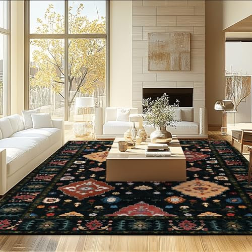 MAST DOOTeppich Boho Kurzflor Wohnzimmer- und Schlafzimmer-Teppich - Orientalischer Vintage Weich Waschbar rutschfest Design für Schlafzimmer, Esszimmer, Küchen