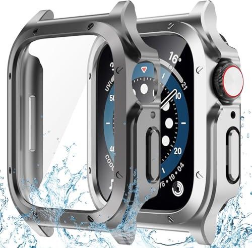 Dilhvy Funda para Apple Watch Series 6/5/4/SE 2/SE 40mm, 2 Piezas, Protector de Pantalla de Cristal Templado, Carcasa Rígida de PC, Protección Completa (Acero Titanio+Gris Espacial, 40MM)