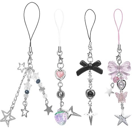 Yamobi 4 Stück Y2K Schlüsselanhänger, Handy Kette Kurz, Süße Bag Charms für Telefon,Anhänger Handy, Phone Charm Zubehör, Niedliche Y2K Schmuck
