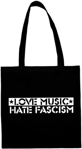 Racker-n-Roll LOVE MUSIC HATE FASCISM Cotton Bag Henkeltasche black