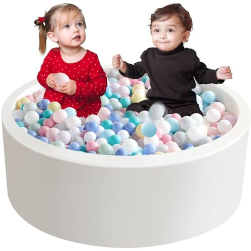 Aunekiv Bällebad für Baby ab 1 Jahr, Rundes Weiches Bällebad ohne Bälle, Schaumstoff Bällebad Kinder, 120x40 cm Bällepool Ballgruben Spielzeug für Kleinkinder, Weiß