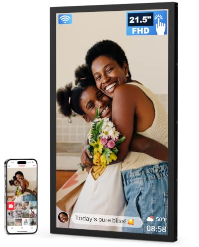Arktronic FRAMEO 21,5 Zoll großer digitaler Bilderrahmen mit 1920x1080 IPS FHD Touchscreen, 32GB WiFi Digitaler Fotorahmen, Wandmontage, Foto-/Videofreigabe über Apps, E-Mail, Plug