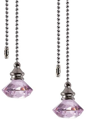 Light Pull Chain Extension, 2 Pcs 50cm Crystal Ceiling Fan Pull Chains, Ceiling Light Fan Switch Cord Pull Handle Weight Pull Cord for Bathroom Toilet Light, Pink