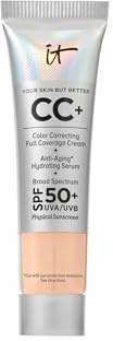 IT Cosmetics CC+ Cream Travel (Light Neutral) - Natural Full Coverage Foundation With SPF 50+, Color Corrector & Anti-Aging Hydrating Serum, Hyaluronic Acid + Peptides, Up To 24H Wear - 0.4 fl oz