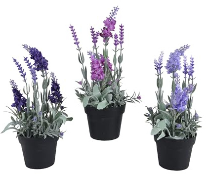 Decoris Künstlicher Lavendel 25cm im Topf 1 Stück Sortiert - Kunstpflanze Lavendelpflanze - Topfpflanze als Frühlingsdeko Osterdeko Sommerdeko - Violett Lila Flieder