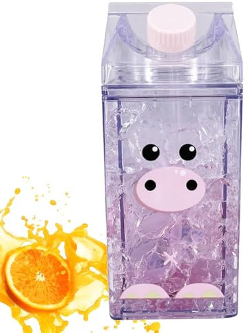 Milk Box for Refrigeration,400ml Clear Straw Water Drink Box with Straw Square Milk Carton Shaped - Beverage Storage Container for Fridge, Kitchen, Farmhouse, Picnics