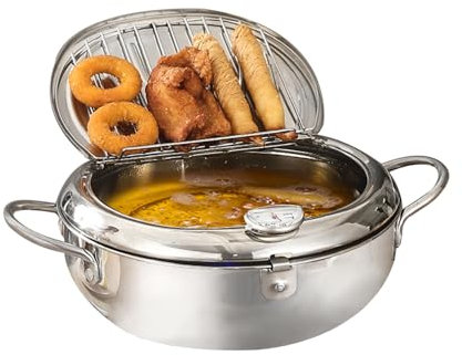 ASerZenith Stainless Steel Deep Fryer Pot Small Frying Pan Home Use Deep Fryer, Tempura Soup Pot Suitable for Induction Gas Furnace,4.2L (3.2L)