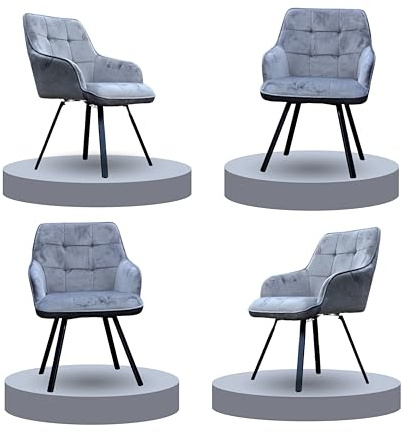 IE INTERIOR EMPORIUM Luxury Velvet Swivel Dining Chairs – Set of 2/4 with Padded Velvet Seat and Rotatable Metal Leg – Perfect for Kitchen, Living Room, and Small Bedroom (4, Grey)