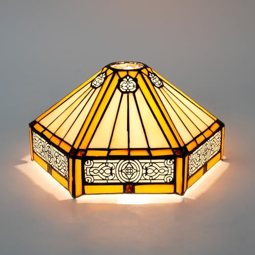 Nur Ersatz for Tiffany-Lampenschirm, kleiner 12-Zoll-Deckenlampenschirm aus Buntglas im chinesischen sechseckigen Vintage-Stil, Art Deco, for Pendelleuchten, Wand- und Stehlampen