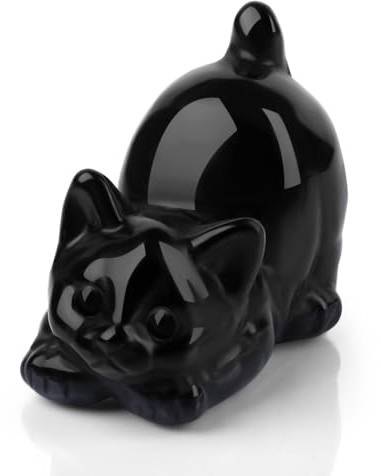 Sahoottie Polierter Obsidian Katze Figur Schwarze Kristalle Katzen Deko Katzen Geschenke für Frauen Geschenk für Katzenliebhaber Dekoration für Zuhause Kristall Glückskatze