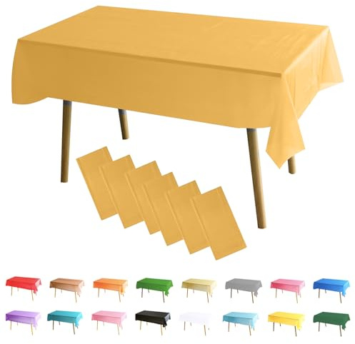 MOMAHUA 6 Packs Jaune Macaron Nappes,137x274cm PEVE Nappe de Table Rectangulaire,Nappes Imperméables pour Fête Anniversaire,Picnic,Exterieur,Jardin,Mariage,Noël,Halloween
