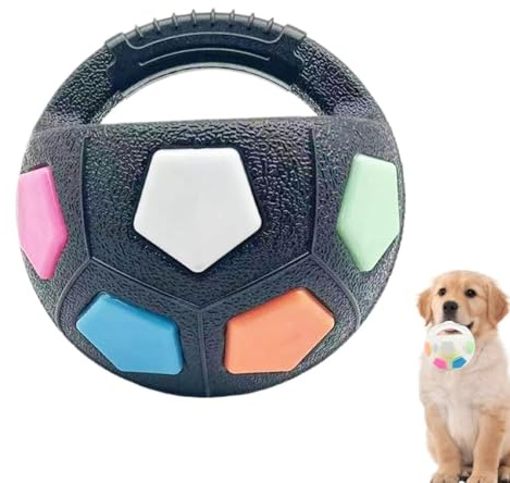 The Mellow Dog Calming Ball, Hundeball mit Handle, Interaktives Hundespielzeug, Haltbares Hundespielzeug mit Quietscher, Hundefußball Spielzeug für Mittlere Große Hunde, Indoor & Outdoor (Schwarz)