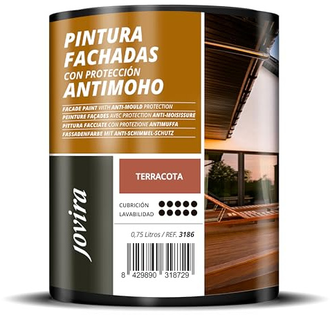 JOVIRA PINTURAS PINTURA FACHADAS ANTIMOHO. Repelente al agua, impermeable y anti fisuras. (750 Mililitros, Terracota)