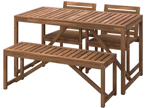 ProTuning NÄMMARÖ Tisch+2 Stühle+ Bank, Outdoor, hellbraun gebeizt, 140 cm