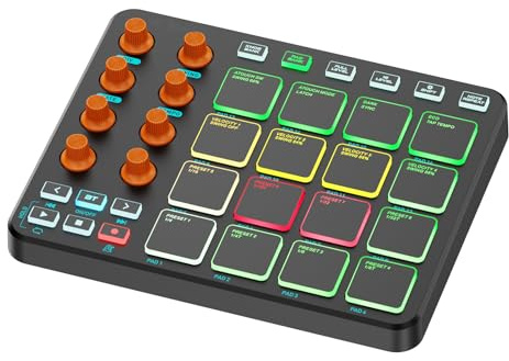 summina MIDI Controller, 16 RGB Pads 8 Knobs 6 Customizable Buttons Wireless Rechargeable 2000mAh Battery, with USB MIDI Connection for Music Production Beginners Professionals (Black)
