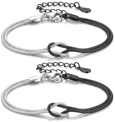 2 Stück Freundschaftsarmbänder Knoten Armband Damen, Partner Armbänder | Gold Armband Damen Silber 925 Schmuck,Freundschaftsarmband Pärchen armband,Geeignet für Partner Geschenke Freundin Geburtstag