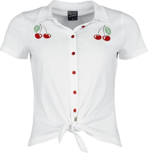 Pussy Deluxe Cherry Binding Blouse Frauen Bluse weiß Rockabilly