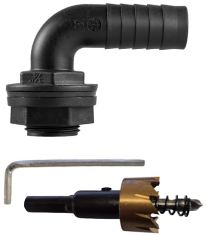 3/4 Water Tank Connector with 27mm Hole Saw Drill Bit Set Leak-Proof Rainwater Tank Fitting, Durable Plastic Bulkhead Connector for Water Tanks, Barrels (Elbow + Drill Bit)
