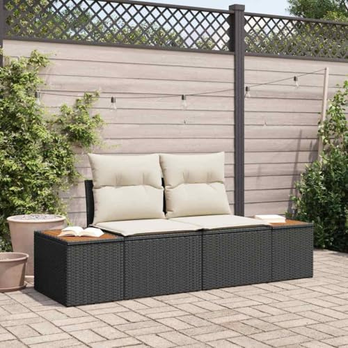 PHGTYUK Gartensofa Schwarz 184 x 62 x 85cm Poly-Rattan Zweisitzer mit Stahlrahmen für Terrasse und Balkon, Wetterfestes Outdoor-Sofa, Modernes Design, Einfache Montage, Komfortabler