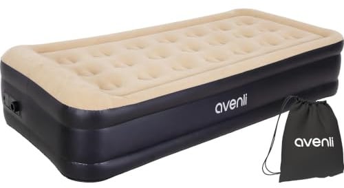 AVENLI Luftmatratze selbstaufblasend 1 Person 196x97x47 cm, Twin-Size Luftbett mit integrierter Elektropumpe, aufblasbare Matratze bis 150 kg, Camping Gästebett, Coil-Beam, beige
