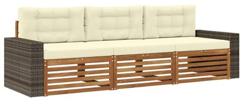 vidaXL Outdoor-Sofagarnitur mit Kissen 3 pcs Natur und Creme Polyester, Outdoor Lounge, Moderne Ecksofa, Gartenmöbel, Terrassen-Sitze, Komfortables Set für Wohnräume