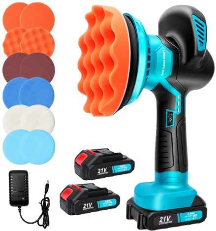 Poliermaschine Akku mit 2x2.0Ah Batterien, Kabellose Auto Poliermaschine | für Makita Akuu, Brushless Motor, 150mm Exzenterpolierer, Autopoliermaschine Akku für Polieren, Wachsen & Schleifen