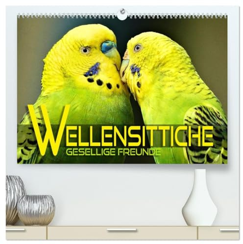 Wellensittiche - gesellige Freunde (hochwertiger Premium Wandkalender 2026 DIN A2 quer), Kunstdruck in Hochglanz: Bezaubernde Bilder niedlicher Wellis unterschiedlicher Farbgebung (CALVENDO Tiere)