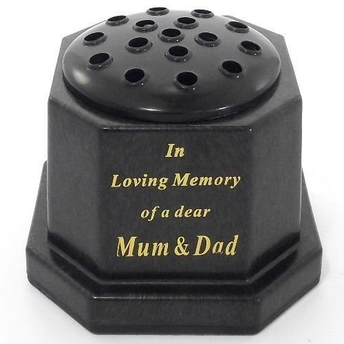 Black topped In loving memory of a dear Mum and Dad memorial pot/grave vase