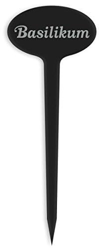 GRAVURZEILE Pflanzenschilder mit Gravur - Basilikum - Stilvolle Kräuterschilder aus schwarzem Acryl für den Garten - Kräuterstecker geeignet für Beet & Kräutergarten - Farbe: Basilikum
