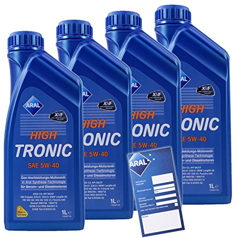 4x 1 L Liter ARAL HighTronic 5W-40 Motoröl inkl. Ölwechselanhänger