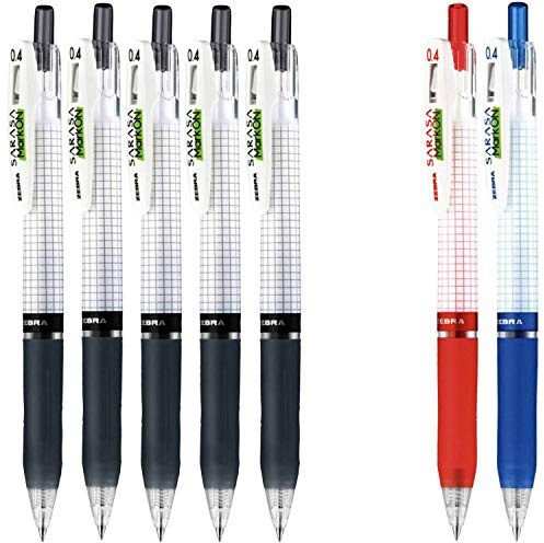 Zebra sarasa Mark on Gel ink 0.4mm ballpoint pens ink color (5 Black,1 Blue,1 Red) total 7