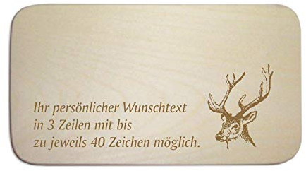 Frühstücksbrettchen « Hirsch » mit persönlicher Wunschgravur - Frühstück Schneidebrett - Geschenk Jäger Förster Waidmann