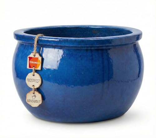 Teramico Pflanzgefäß aus Keramik frostfest (Royal Blau, 24cm x 14cm) | Frostfeste Premium Pflanzgefäße aus edler Keramik: absolut langlebig und in verschiedenen tollen Farben kombinierbar!