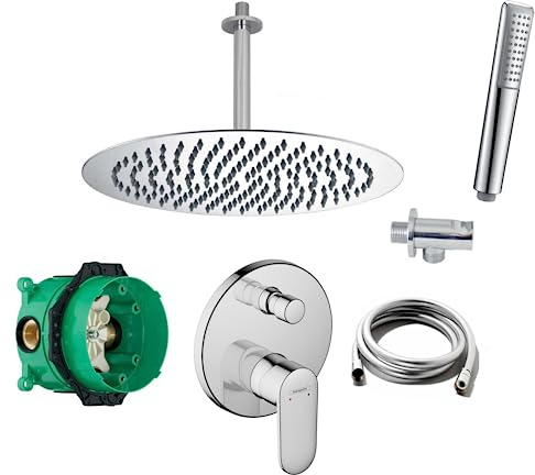 vanvilla Duschsystem mit Unterputz Duscharmatur von Hansgrohe Vernis Blend und vanvilla Regendusche mit Armatur, Duschkopf rund, Dusch-SET HG25 poliert
