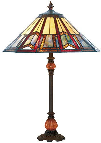 Casa Padrino Luxus Tiffany Tischleuchte Mehrfarbig/Orange/Braun Ø 40 x H. 66 cm - Elegante Schreibtischleuchte mit Barock Lampenfuß - Tiffany Leuchten