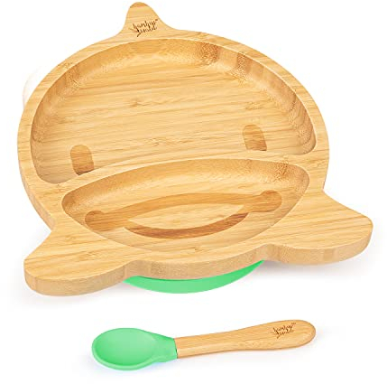 bambuswald© Juego de vajilla para bebés y niños pequeños Vajilla infantil de delfín Cuchara, plato, tazón - Sostenible y Ecológico | Plato para bebés, juego de vajilla para niños, set de desayuno