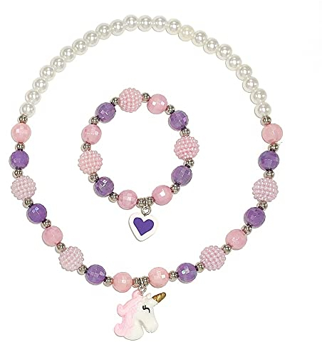 NLR Kinder Einhorn Halskette und Armband Set, bunte Schmuck Set für kleine Mädchen, tolle Modeschmuck und Geschenk Wahl für Kinder