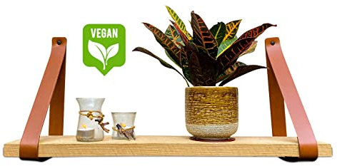 Brute Strength - Regalträger aus PU-Leder - Cognac - 4 Stück - Wandhalter - Regalriemen - Kunstleder