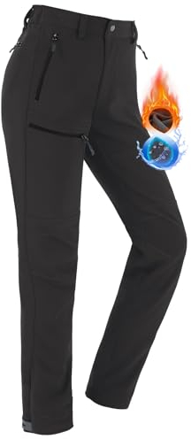 Vzteek Damen-Softshellhose-Thermohose-Wanderhose-Skihose-Wasserdicht-Winter-Warm-Gefüttert Regenhose Trekkinghose Kletterhose Outdoor Hosen für Damen 4 Reißverschlusstaschen(Klassisch Grau,L)