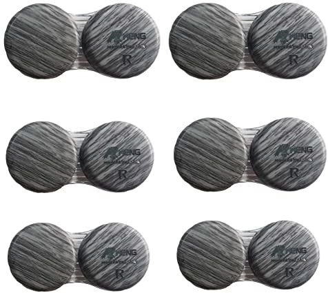 MUDOR Kontaktlinsenbehälter mit Holzmaserung, Kontaktlinsenbox, Behälter, Aufbewahrungs-Set, Mini-Kontaktlinsen-Reiseetui mit auslaufsicherer Verpackung, Silbergrau, 6 Stück