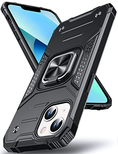 DASFOND Armor Hülle für iPhone 13 Mini Case Militär Stoßfest Handyhülle [Upgrade 2.0] 360 Grad Metal Ring Halter Ständer Schutzhülle [für Handyhalterung Auto Magnet], 5,4 Zoll, Schwarz