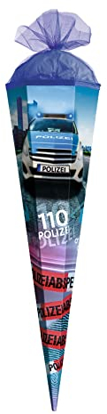 ROTH Geschenk-Schultüte klein Polizei 110 50 cm - 6-eckig Tüllverschluss - Zuckertüte Schulanfang Polizei 110