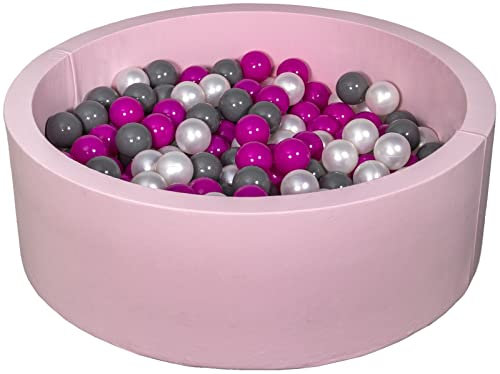 Velinda Piscine à balles pour Enfant, Aire de Jeu + 200 balles Rose (Couleurs des balles: Perle, Rose, Gris)