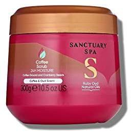 Sanctuary Spa Ruby Oud Coffee Scrub, No Mineral Oil, Cruelty Free and Vegan Exfoliating Body Exfoliator, 300 ml, Red