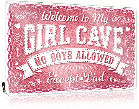 Kawaii Mädchen Höhle Schilder für Schlafzimmer Zimmer Dekor für Teenager Mädchen No Boys Allowed Except Daddy Schild Niedliche Sachen Zimmertür Wanddekoration 30,5 x 20,3 cm