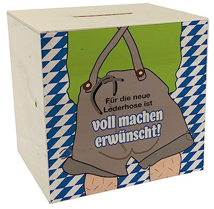 Für die Neue Lederhose ist voll Machen erwünscht! Spardose aus Holz in Grau lustige Spardose aus Holz Geschenk für einen Freund der Schon Lange auf eine Neue Lederhose spart und